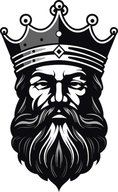 頭に王冠をかぶったひげを生やした王のロゴ ロイヤル キングのシンボル