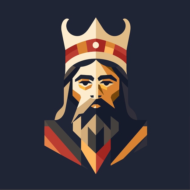 Bearded king with a crown on his head Logo Royal King symbol