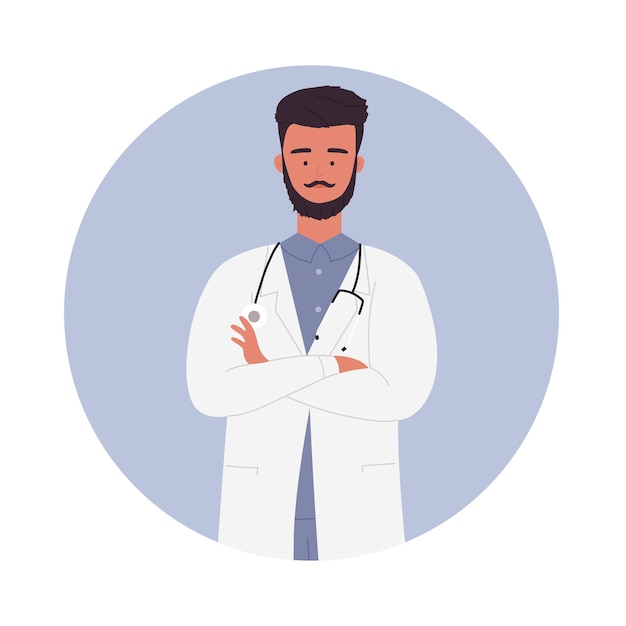 Vector bearded male doctor with stethoscope