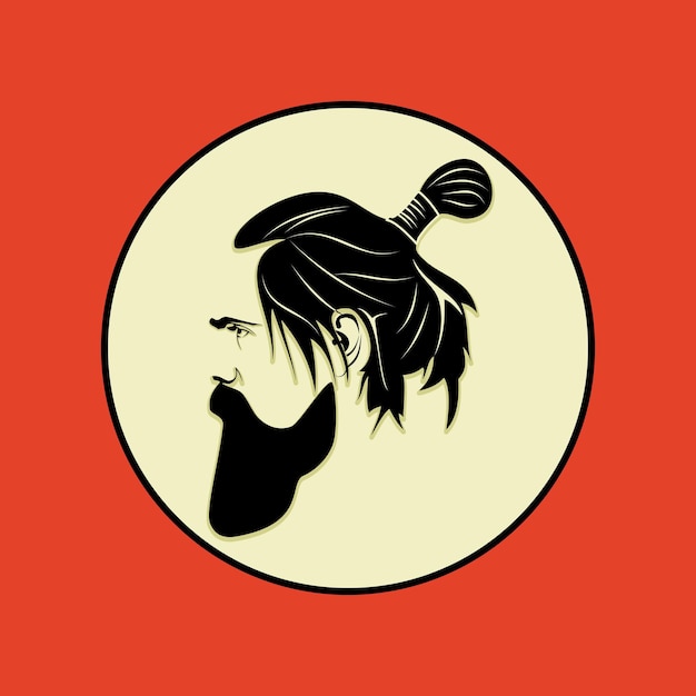 Bearded man bun hairstyle silhouette