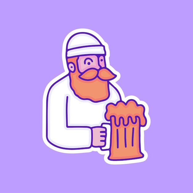 Bearded man chill out with glass of beers illustration