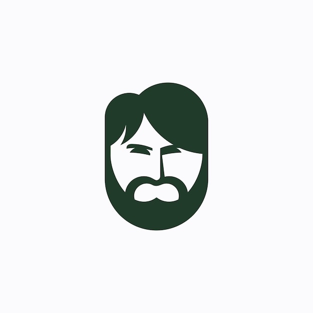 수염이 있는 남자 얼굴 로고 (bearded Man Face Logo) 현대적이고 미니멀한 스타일의 수염을 가진 남자 얼굴의 로고