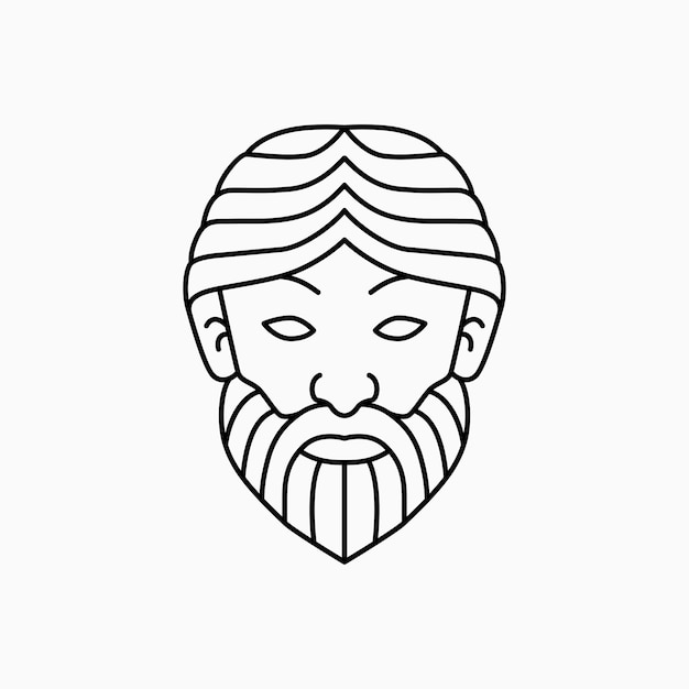 Bearded Man God Greek Outline Logo Vector Icon Illustration