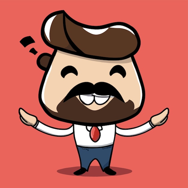 Вектор Бородатый мужчина, нарисованный вручную, плоский стильный мультфильм, наклейка, икона, концепция, изолированная иллюстрация