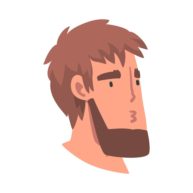 Bearded Man Head met verwarde gezichtsuitdrukking Side View Vector Illustration