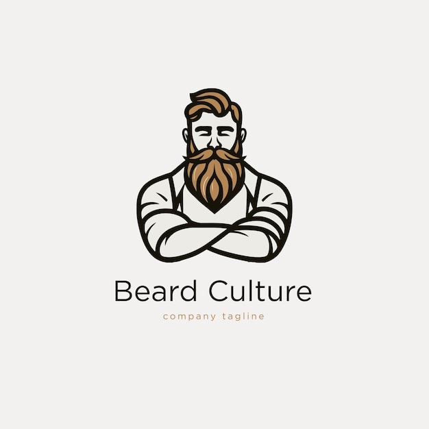 Бородатый человек битник векторный логотип шаблон логотип стиль битник