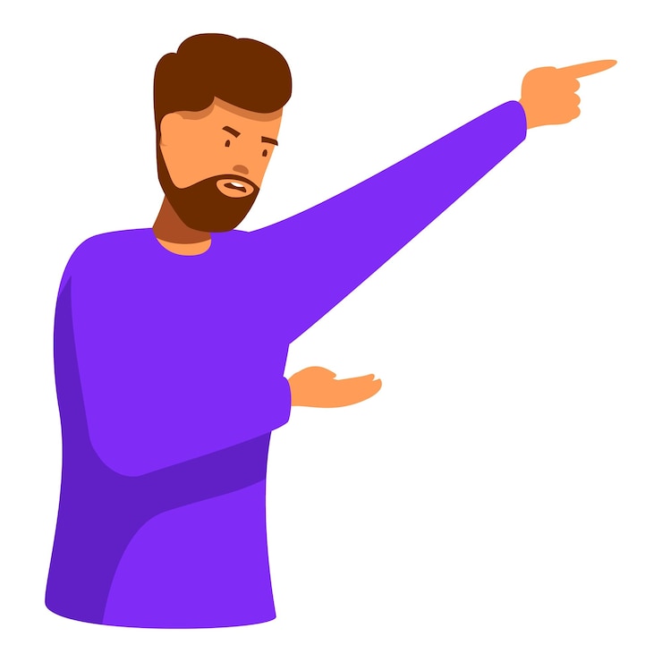 Vector bearded man pointing showing explaining choosing deciding concept