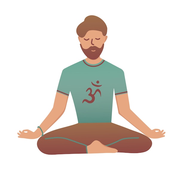 Bearded man sitting with closed eyes and meditating