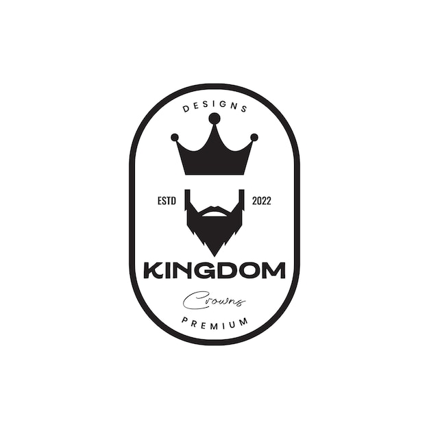 Bearded man with crown vintage badge logo