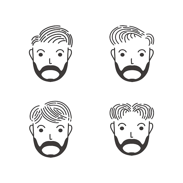 Bearded man with multiple hairstyles line art style logo