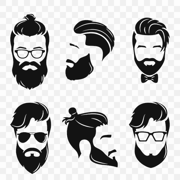 Bearded men, hipster with different haircut, male face.