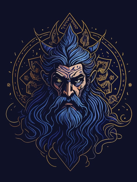 Bearded old man head artwork illustration of the lord