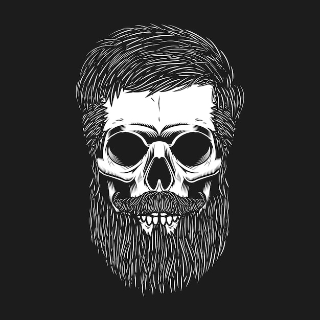 Vector bearded skull on dark background.  element for poster, emblem, t shirt.  illustration