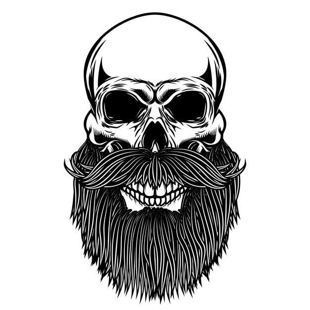 Бородатый череп. элемент для плаката, эмблемы, футболки. иллюстрация