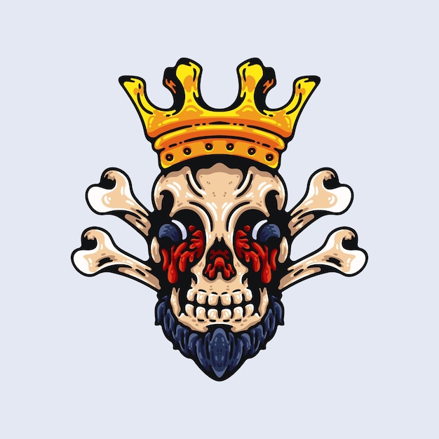 Vector bearded skull with crown