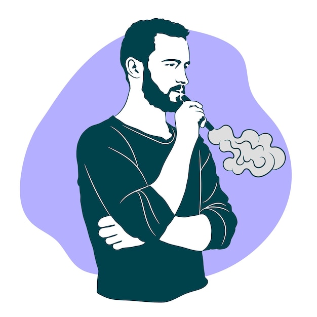 Vector bearded young man, vaping. vape and smoke concept.