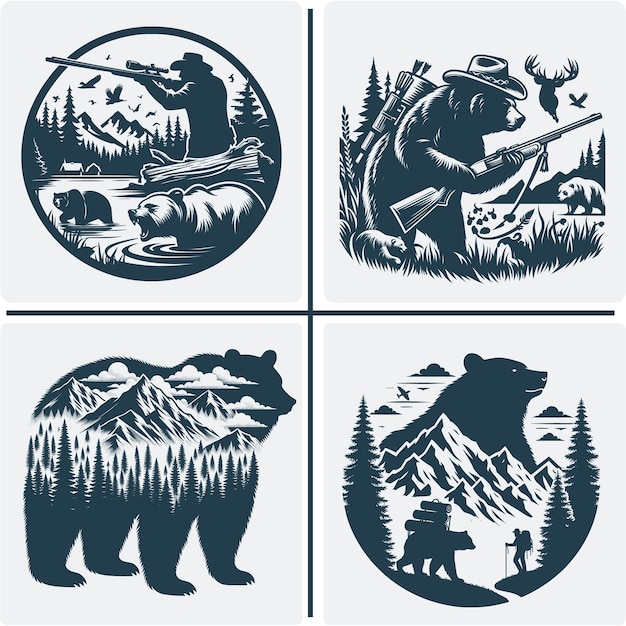 熊の動物のシルエット ベクトルイラスト 熊の山のベクトルシルエットファイル