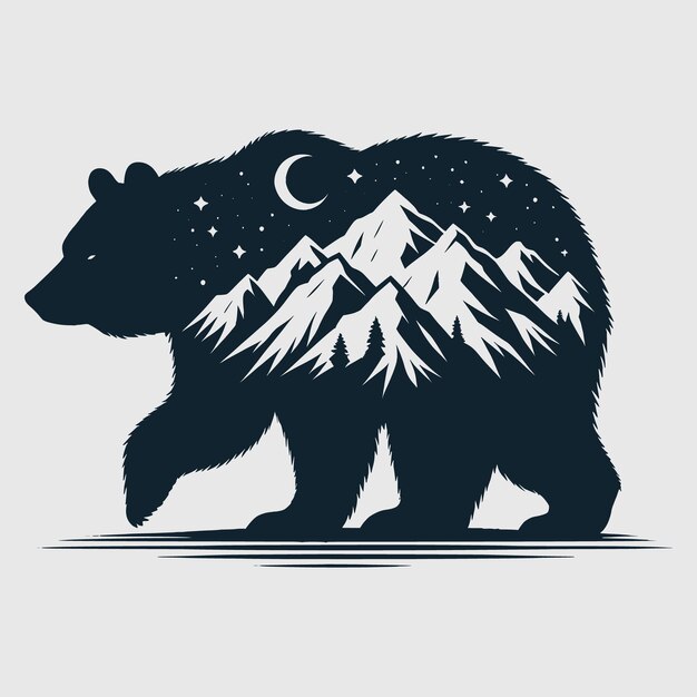 熊の動物のシルエット ベクトルイラスト 熊の山のベクトルシルエットファイル