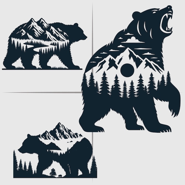 Bears animal silhouette Vector illustration Bear Mountains vector silhouette file