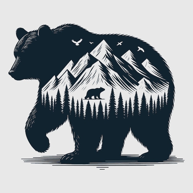 Bears animal silhouette Vector illustration Bear Mountains vector silhouette file