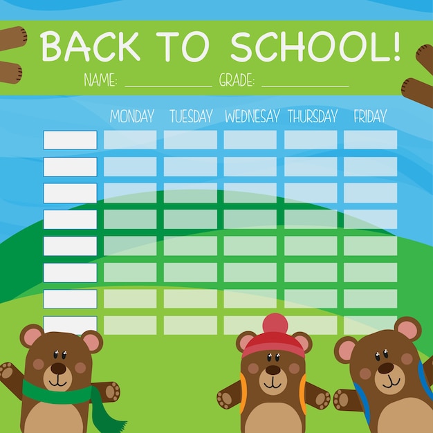 Vector bears back to school timetable