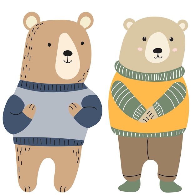 Cartone animato di orsi su sfondo bianco vettoriale