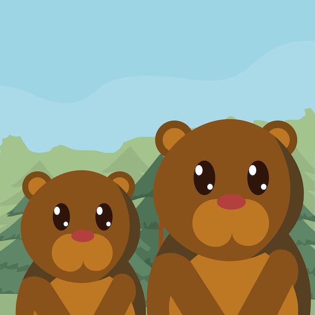 Bears family at forest cute cartoons