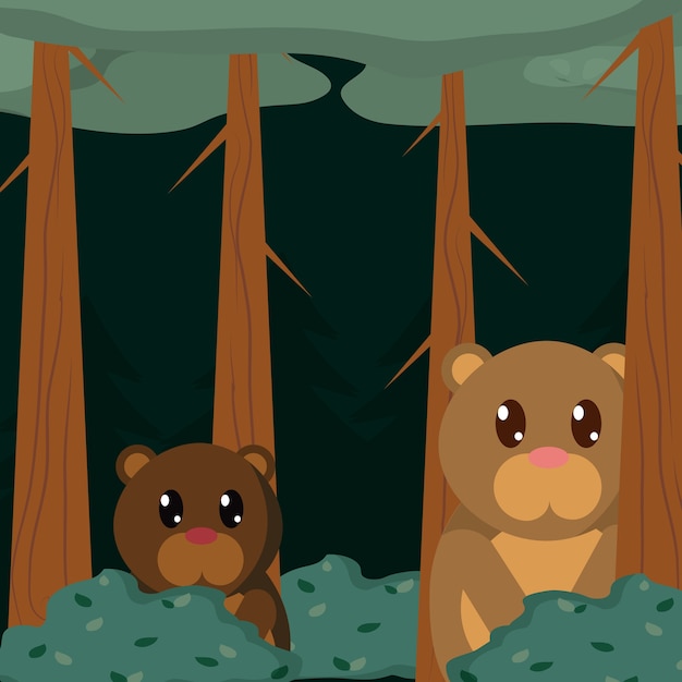 Bears at forest cute animal cartoons