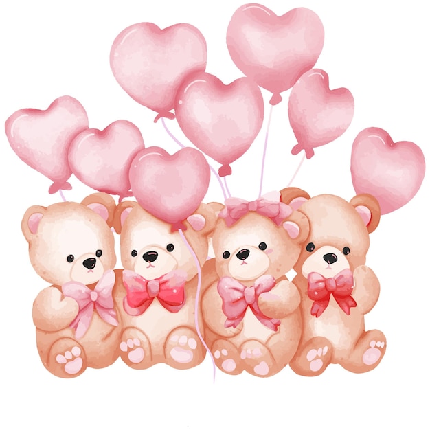 Bears holding pink ballons