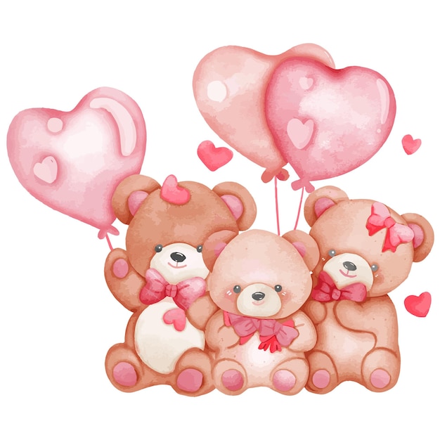 Bears holding pink ballons