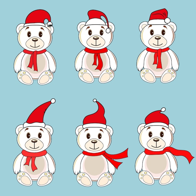 Медведи белые метки с новогодними шапками деда мороза