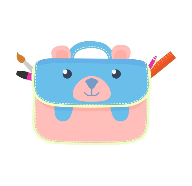 Bearshaped pencil case brush ruler Cute animal stationery kids Education back school vector