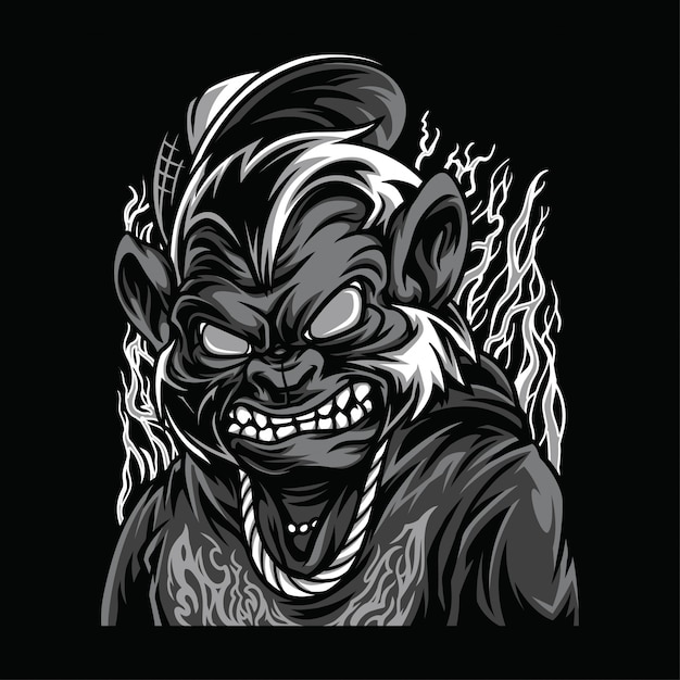 Vector beast mode black and white illustration