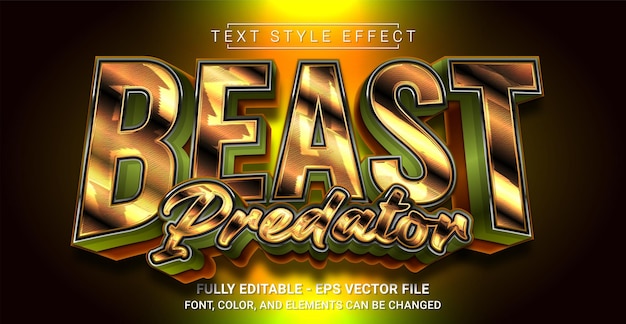 Vettore modello di testo grafico modificabile effetto stile di testo beast predator