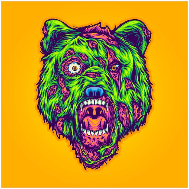 Зверь страшная голова медведь монстр зомби векторные иллюстрации для вашей работы логотип товара футболка