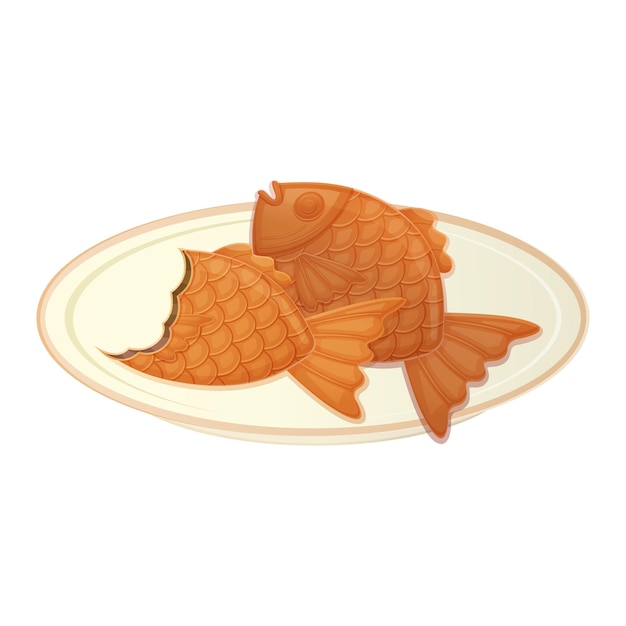 beaten Japanese Taiyaki on a plate. Asian food illustration isolated on white background in cartoon