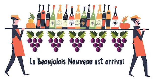 Vettore beaujolais nouveau wine festival illustrazione vettoriale un insieme di elementi di design per una festa del vino l'iscrizione significa che beaujolais nouveau è arrivato