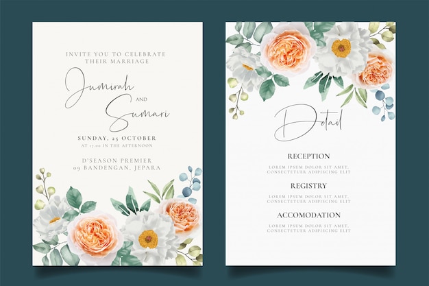 Beautfiul Wedding invitation with floral watercolor