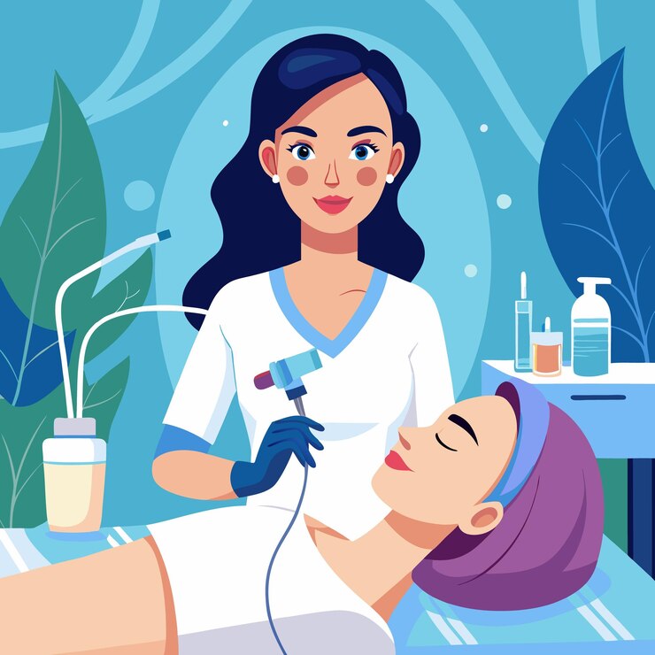 Vector beautician performing a facial treatment on a client