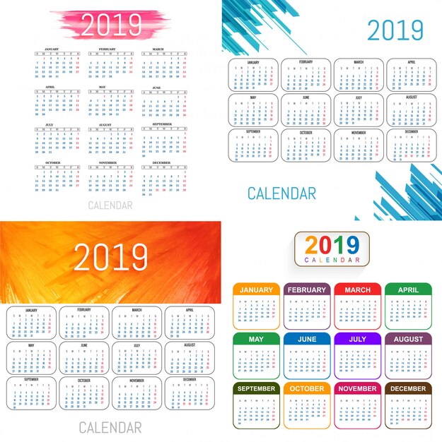 Beautiful 2019 calendar set design vector