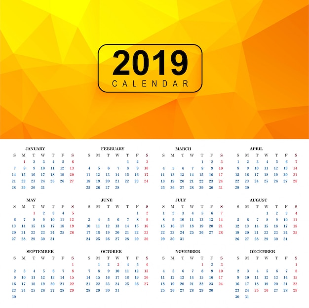 Beautiful 2019 colorful calendar template