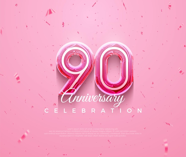 Beautiful 90th anniversary celebration design with feminine pink color Premium vector background for greeting and celebration