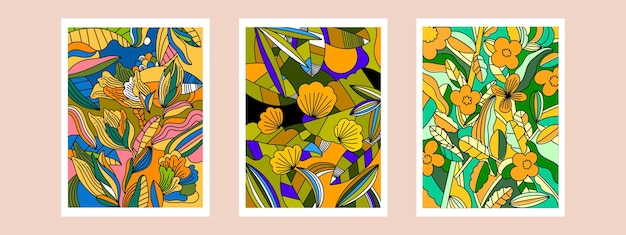 Beautiful abstract floral flowers and plants in pots vase rough hand drawn vector illustration