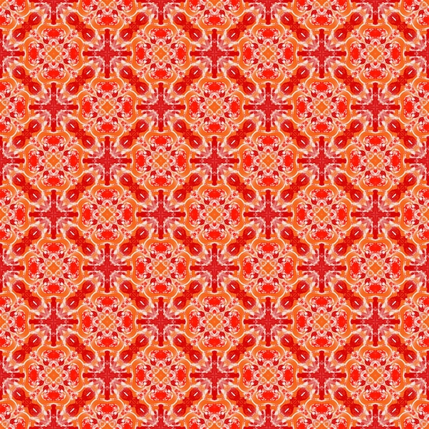 Beautiful abstract red flower and orange background seamless fabric pattern textile fashion art