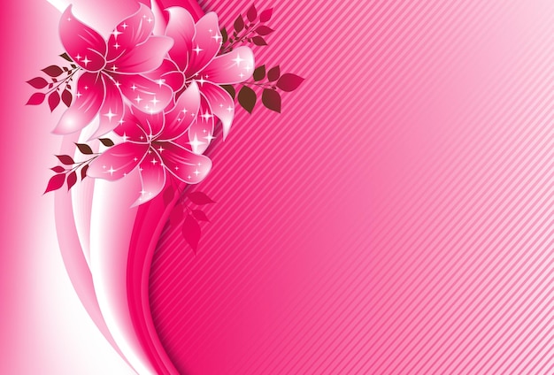 Beautiful abstract waves floral background with pink flower decorative border design