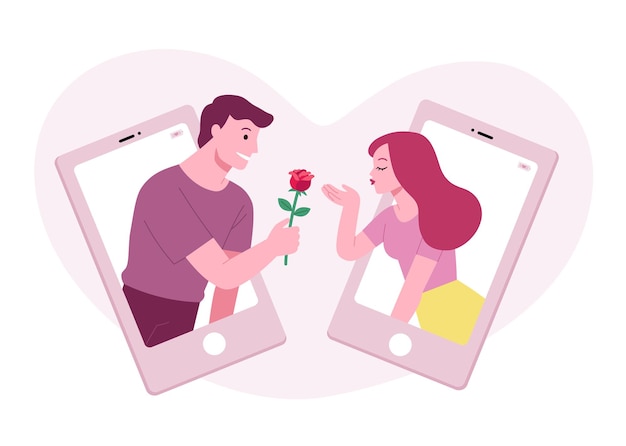 Beautiful adult couples spending Valentine's  Day together over video calls