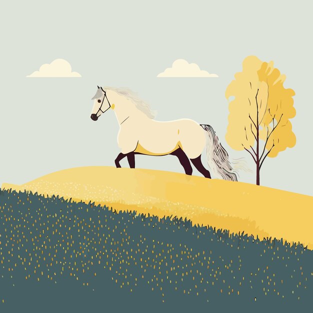 Vector beautiful adult horse standing free in a field