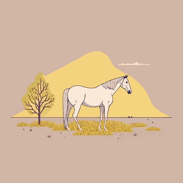 Vector beautiful adult horse standing free in a field