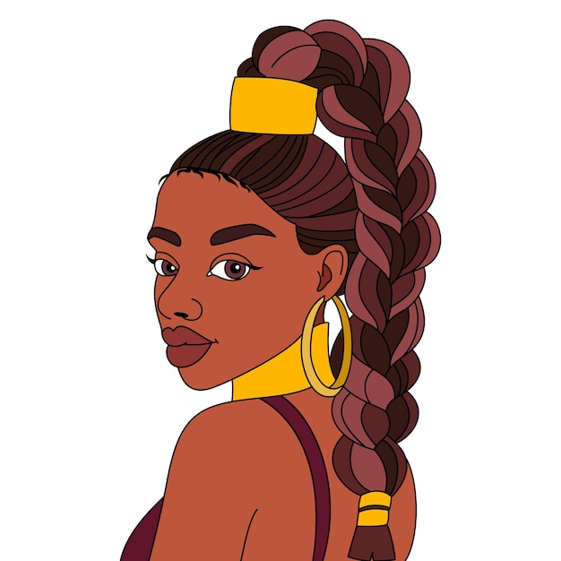 Vector beautiful african american woman braids hairstyle afro girl hairstyle vector coloring illustration