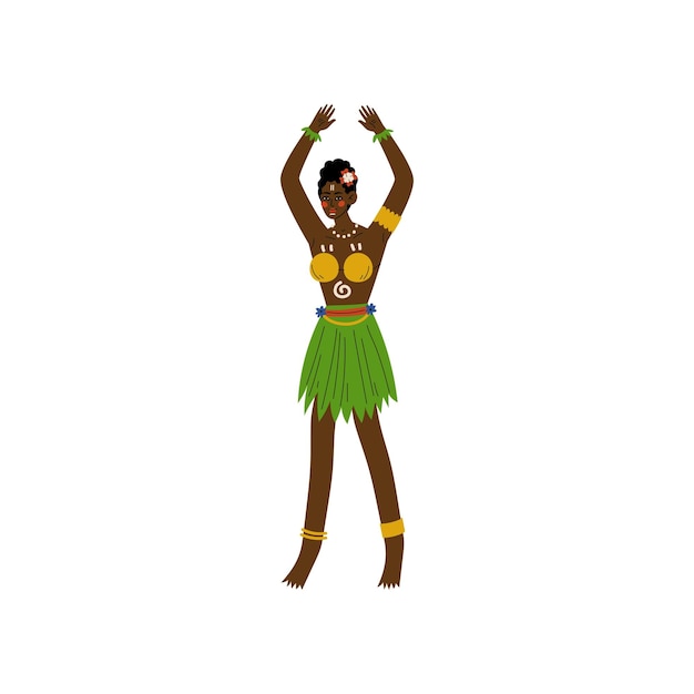 Vector beautiful african woman aboriginal girl dressed in bright traditional tribal ethnic clothing vector illustration on white background